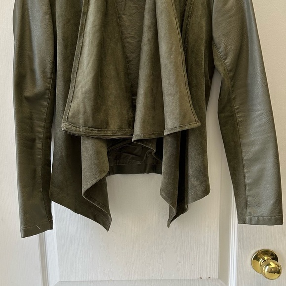 Dex Olive Green Open Front Draped Waterfall Moto Jacket Faux Leather/Suede XS - Picture 8 of 16